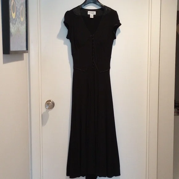Bloomingdale's Black Button Front Maxi Dress - Picture 2 of 8